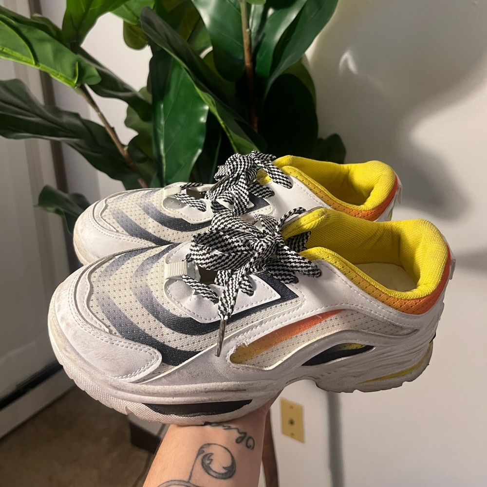 White Chunky Sneakers with Yellow and Orange Accents